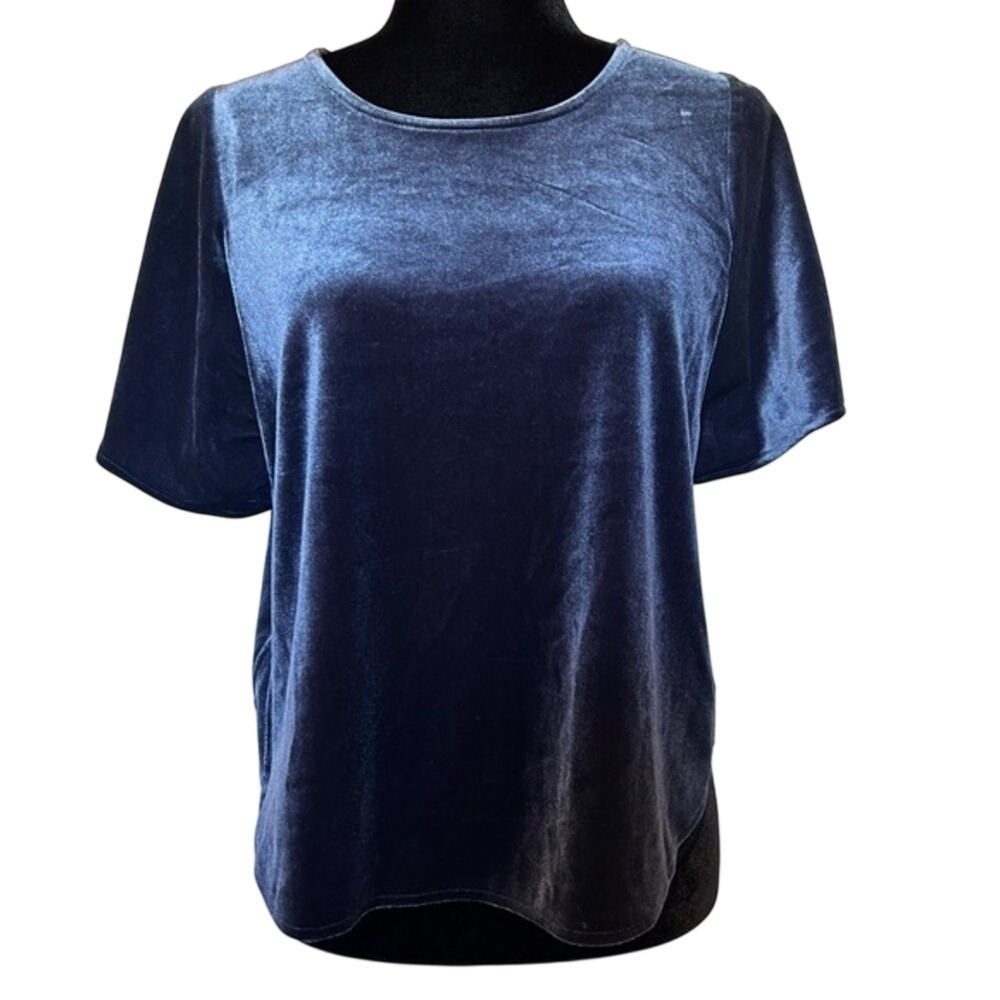 Madewell Blue Velvet Short Sleeve Top Crew Neck Boxy Relaxed Fit Small